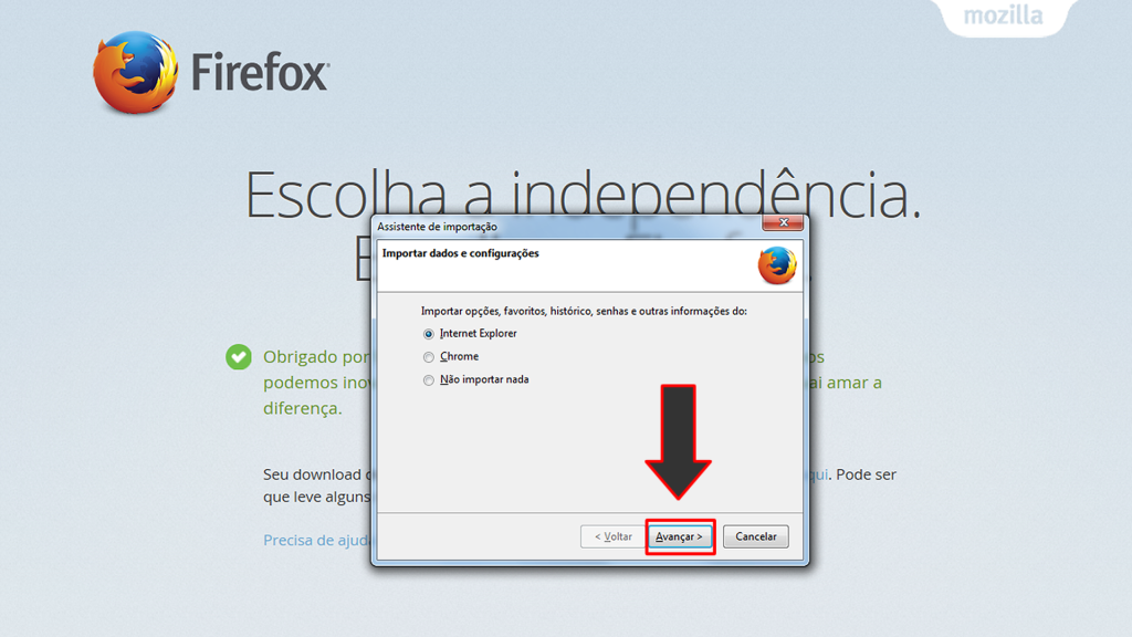 importação de dados do navegador Mozilla Firefox