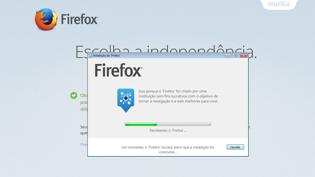 processo de instalação do navegador Mozilla Firefox