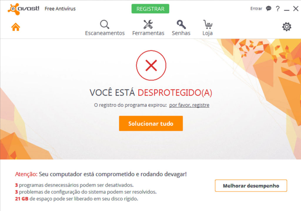 Avast Free Antivírus!! Você está desprotegido(a)